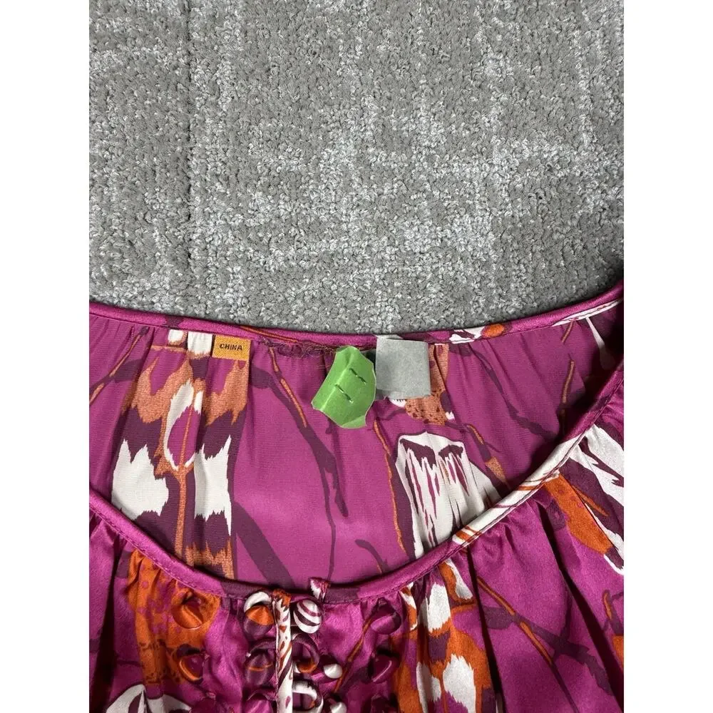 Tory Burch 100% Silk Beetle Print Top Fuchsia Orange Cream Size 6 - Picture 5 of 8